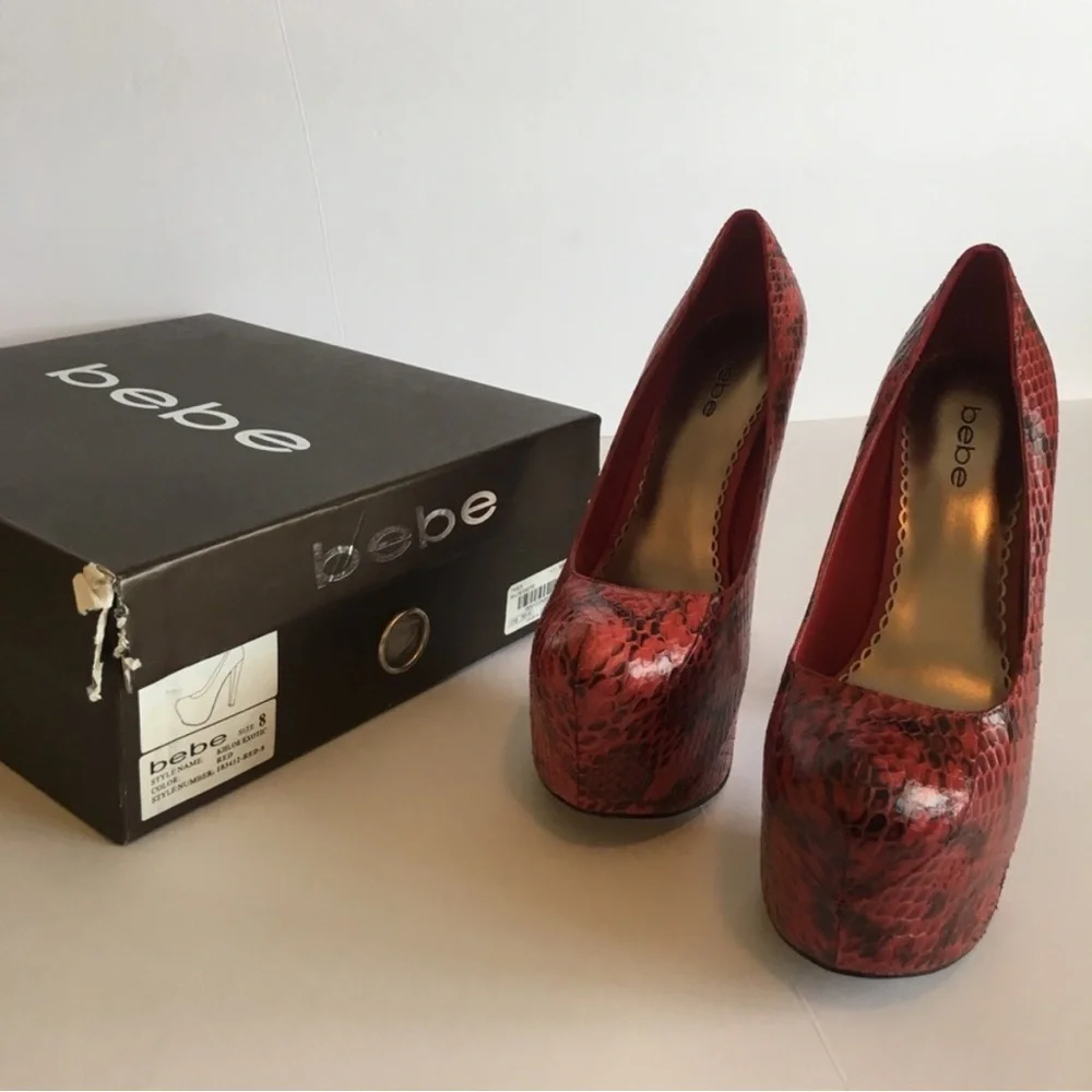 NIB BEBE KHLOE RARE EXOTIC PYTHON!! Red High Heel Pumps Size 8 - Picture 6 of 7